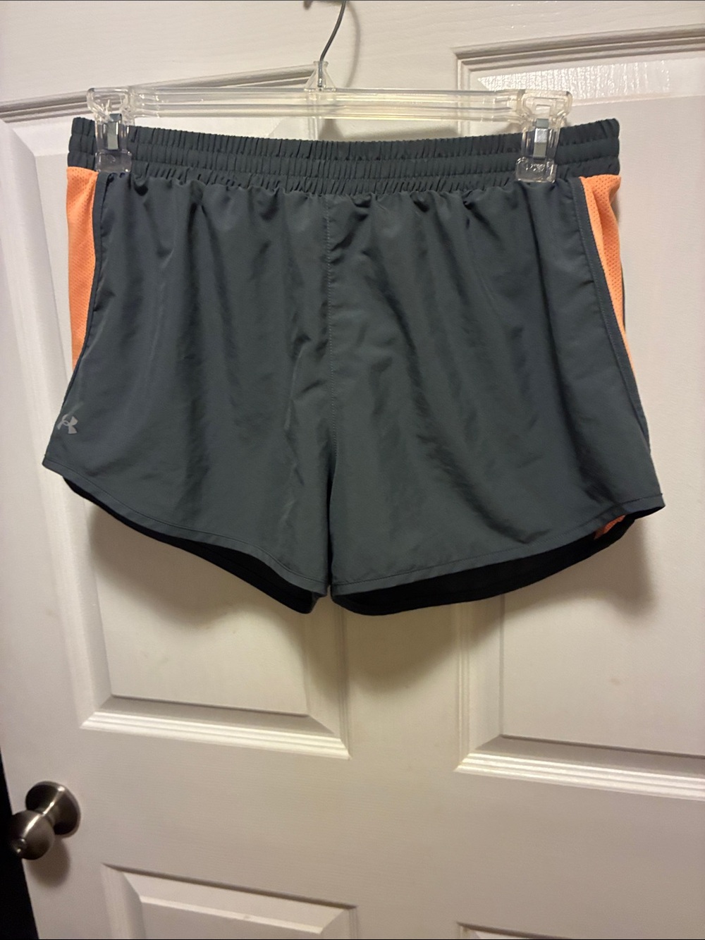 Under Armour Men’s Gray Athletic Shorts with Orange Side Panels